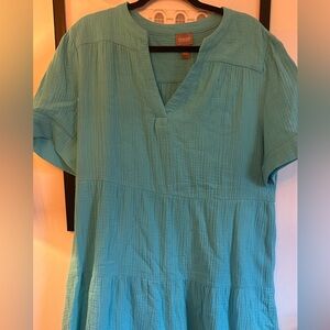Chico's Teal V-Notch Tiered Midi Dress
